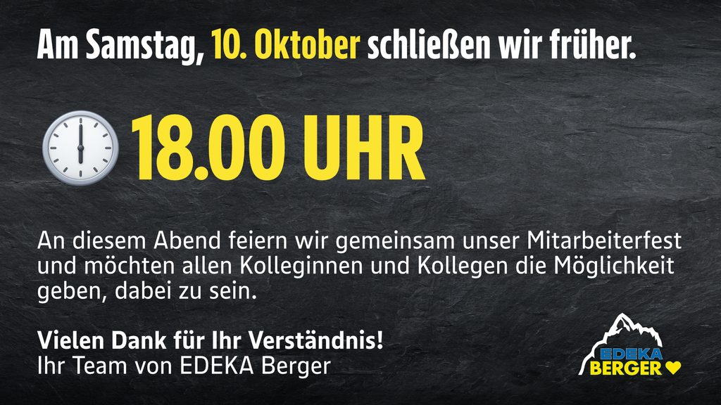 Geänderte Öffnungszeiten am 10. Oktober