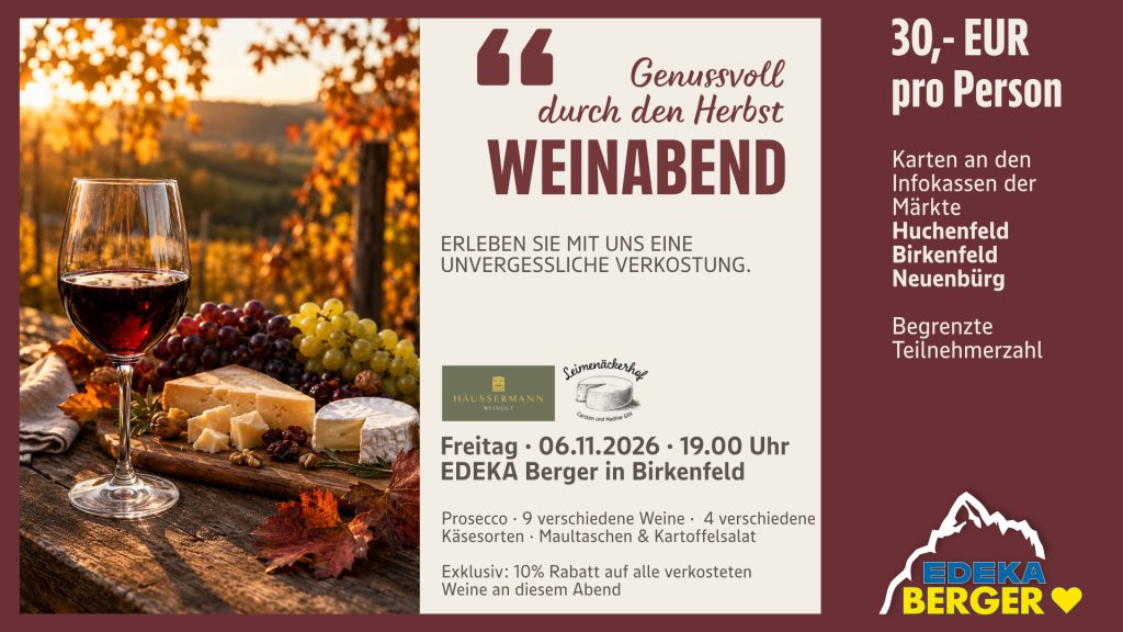 Genussvoll durch den Herbst: Weinabend in Birkenfeld